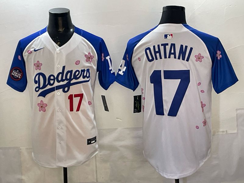 Men Nike 2026 Los Angeles Dodgers #17 Ohtani White Blue Sakura Edition Game MLB Jersey 12085->los angeles dodgers->MLB Jersey